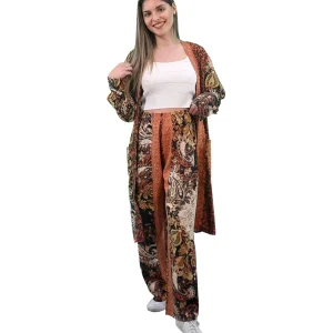 Conjunto kimono comprido e pantalona