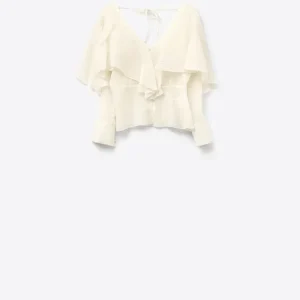 blusa curta em chiffon esvoaçante com mangas compridas