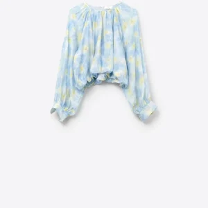 Blusa de chiffon azul estampada com mangas balão