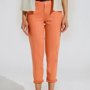 Calças de ganga básicas skinny com tornozelo em cor de laranja