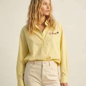 Camisa Amarela Listrada com Detalhe Bordado St Barth