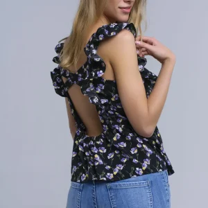 Camisa de cruzada preta com babados