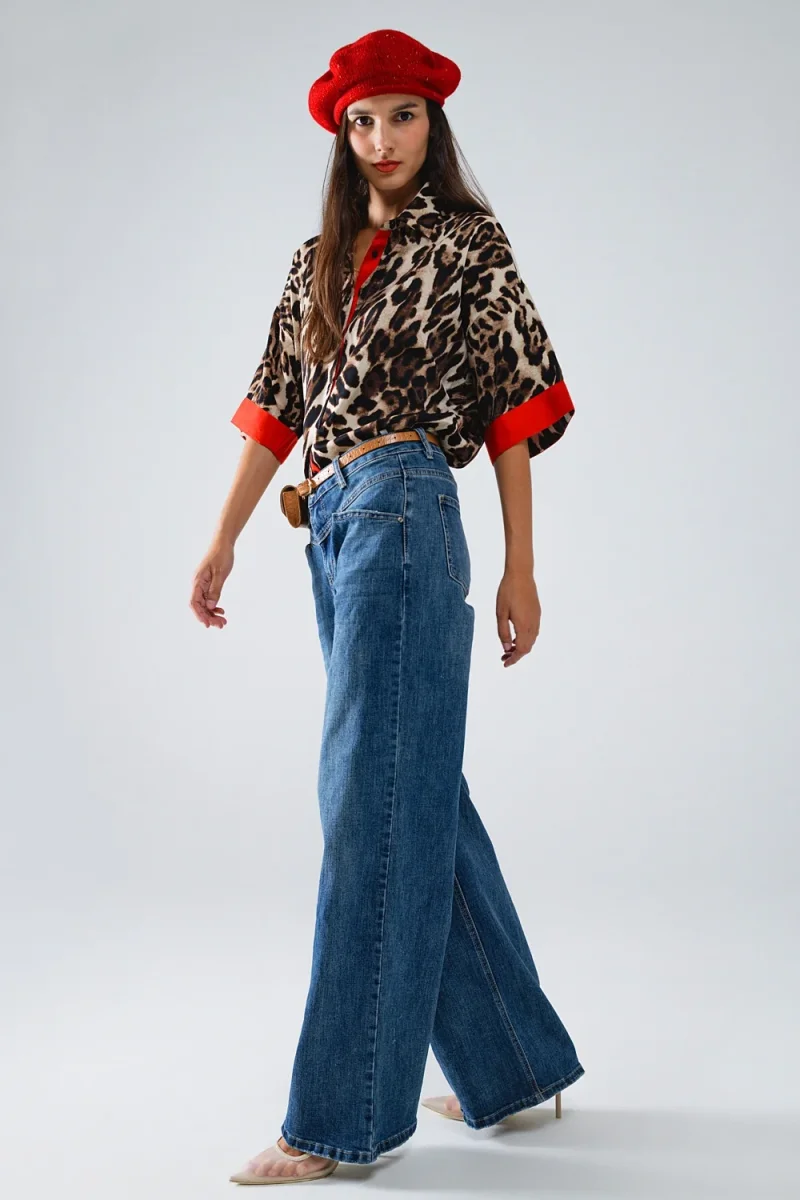 Camisa Manga 3/4 Leopardo Com Detalhes Vermelhos - Image 5