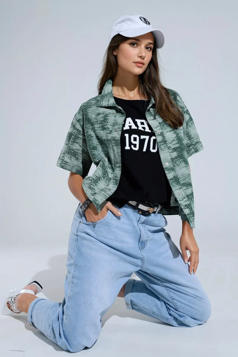 Camisa pólo com botões em verde Tie Dye - Image 7
