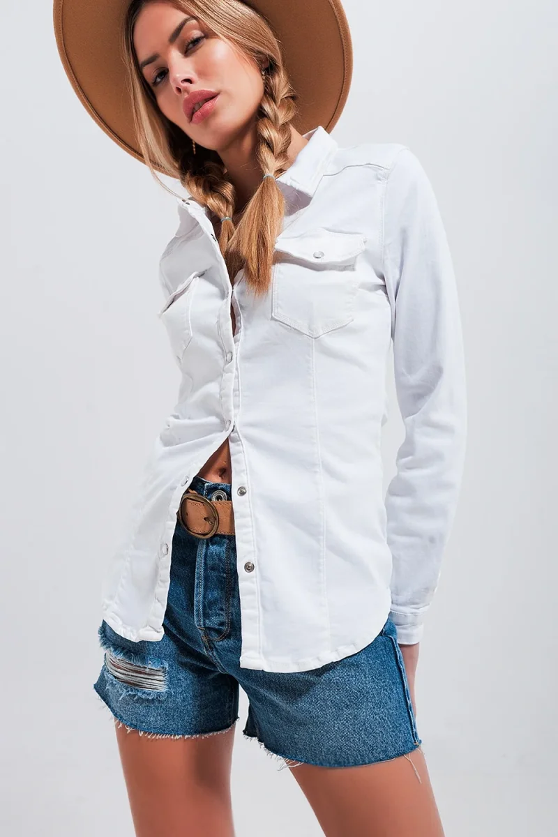 Camisa vaquera branca de algodón - Image 5