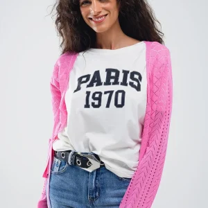 Casaco de malha cor-de-rosa com estampado Argyle e fecho com laço