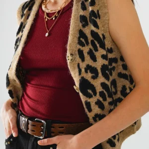 colete de malha com estampado de leopardo