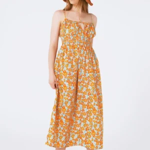 Maxi vestido de praia com estampa de flores de laranja
