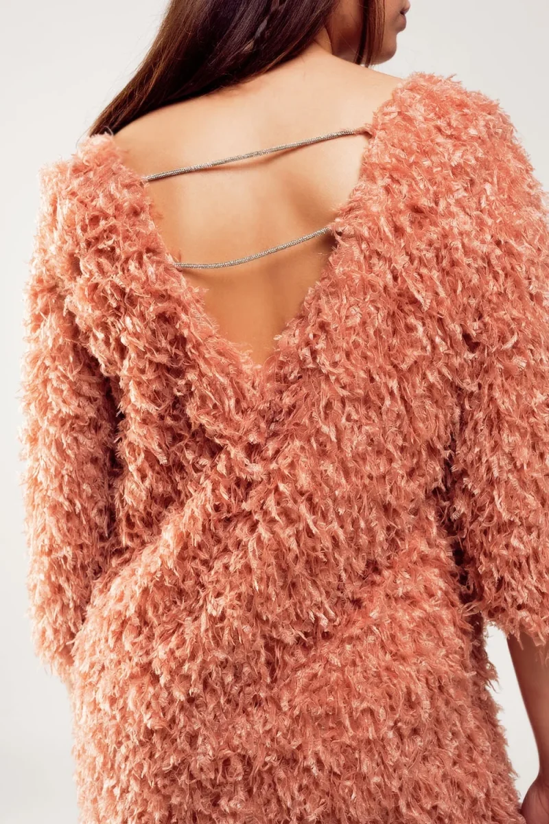 Mini vestido de manga três quartos de plumas em rosa - Image 6