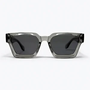 Óculos de Sol Fashion com Armação Quadrada Transparente Cinza e Lentes Escuras