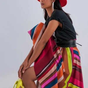 Saia midi Fuchsia com cintura elástica
