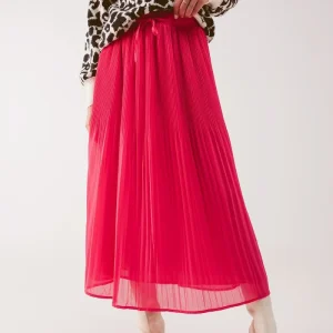 Saia midi plissada de chiffon em fúcsia