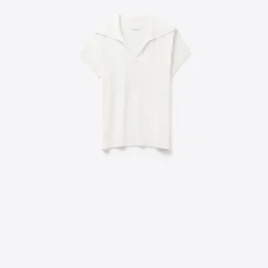 Top de manga curta estilo polo de malha fina em branco