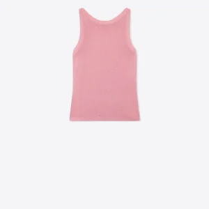 Top em malha canelada rosa com brilhantes sem mangas de ajuste regular