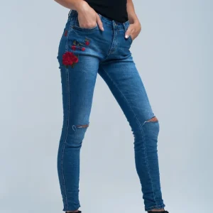 Vaqueiro Skinny bordados florais