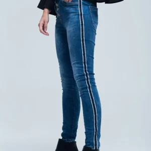 Vaqueiro skinny com listras ao lado