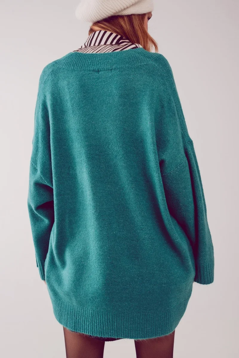 Vestido camisola oversize com decote em V turqu�s - Image 6