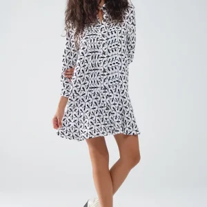 Vestido de gola polo de manga comprida com estampado abstrato