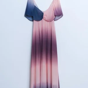 Vestido Maxi com desenho de gradiente e decote de coração bege