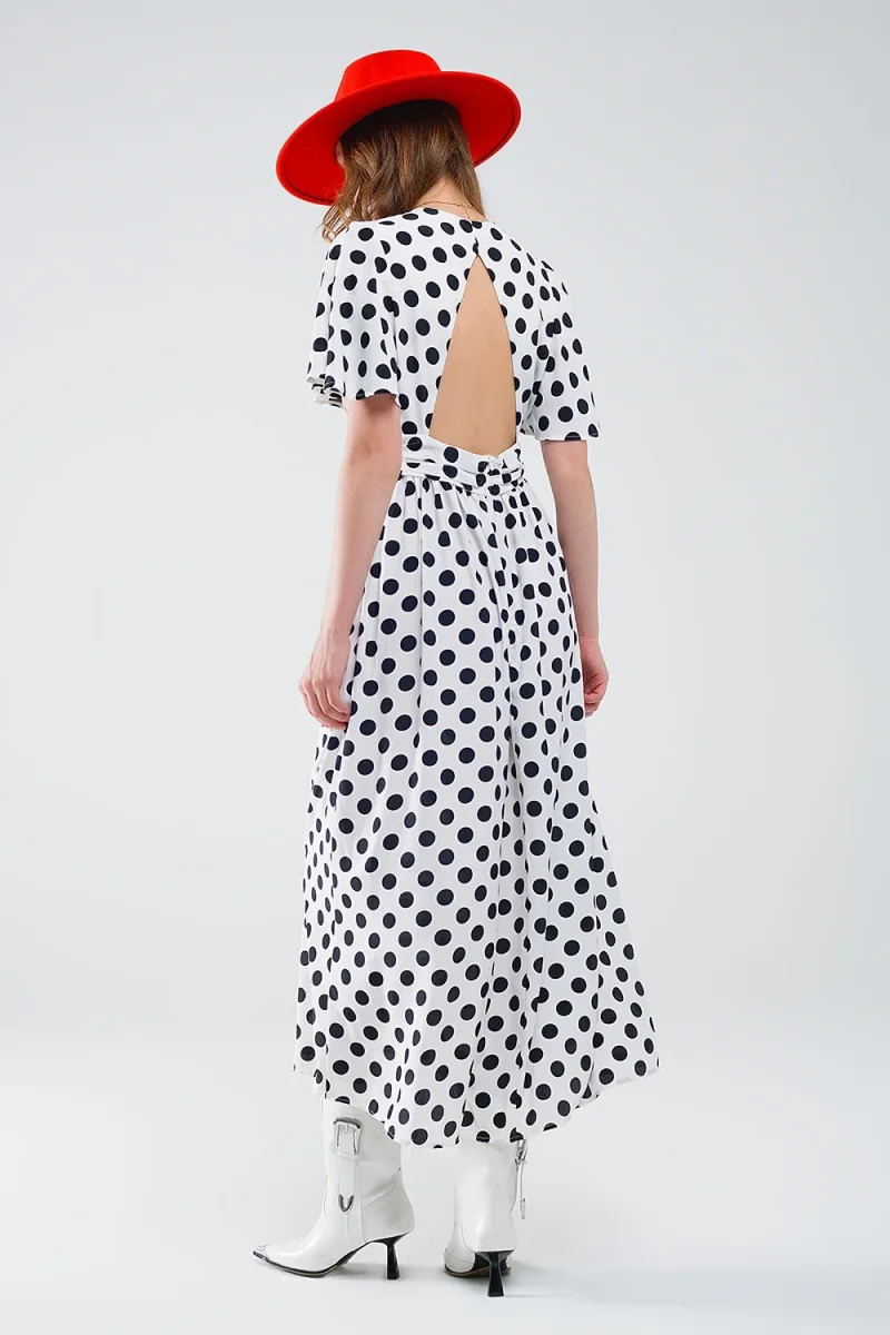 Vestido maxi de bolinhas com pormenor aberto nas costas - Image 3