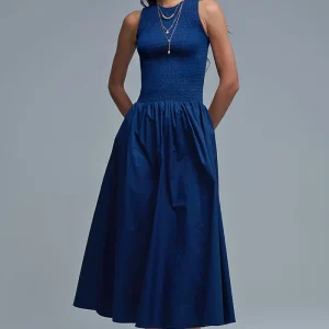 Vestido Maxi de popelina com pormenor de smocks