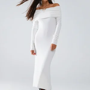 Vestido maxi tricotado com foldover Badot em branco