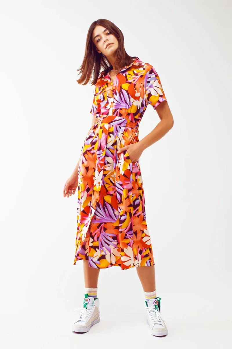 Vestido midi estampado floral em multicores - Image 2