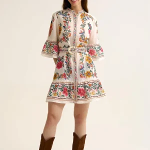 Vestido Mini Boho Floral Estampado em branco