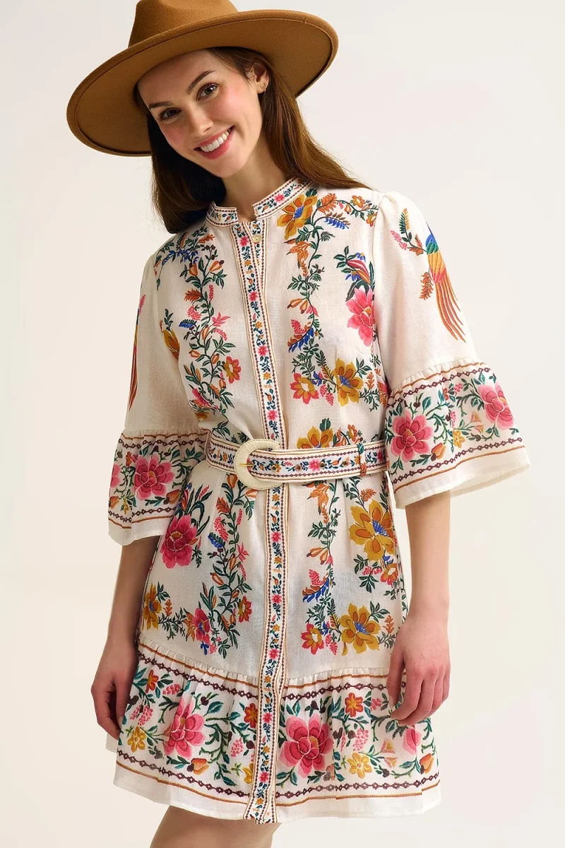 Vestido Mini Boho Floral Estampado em branco - Image 3